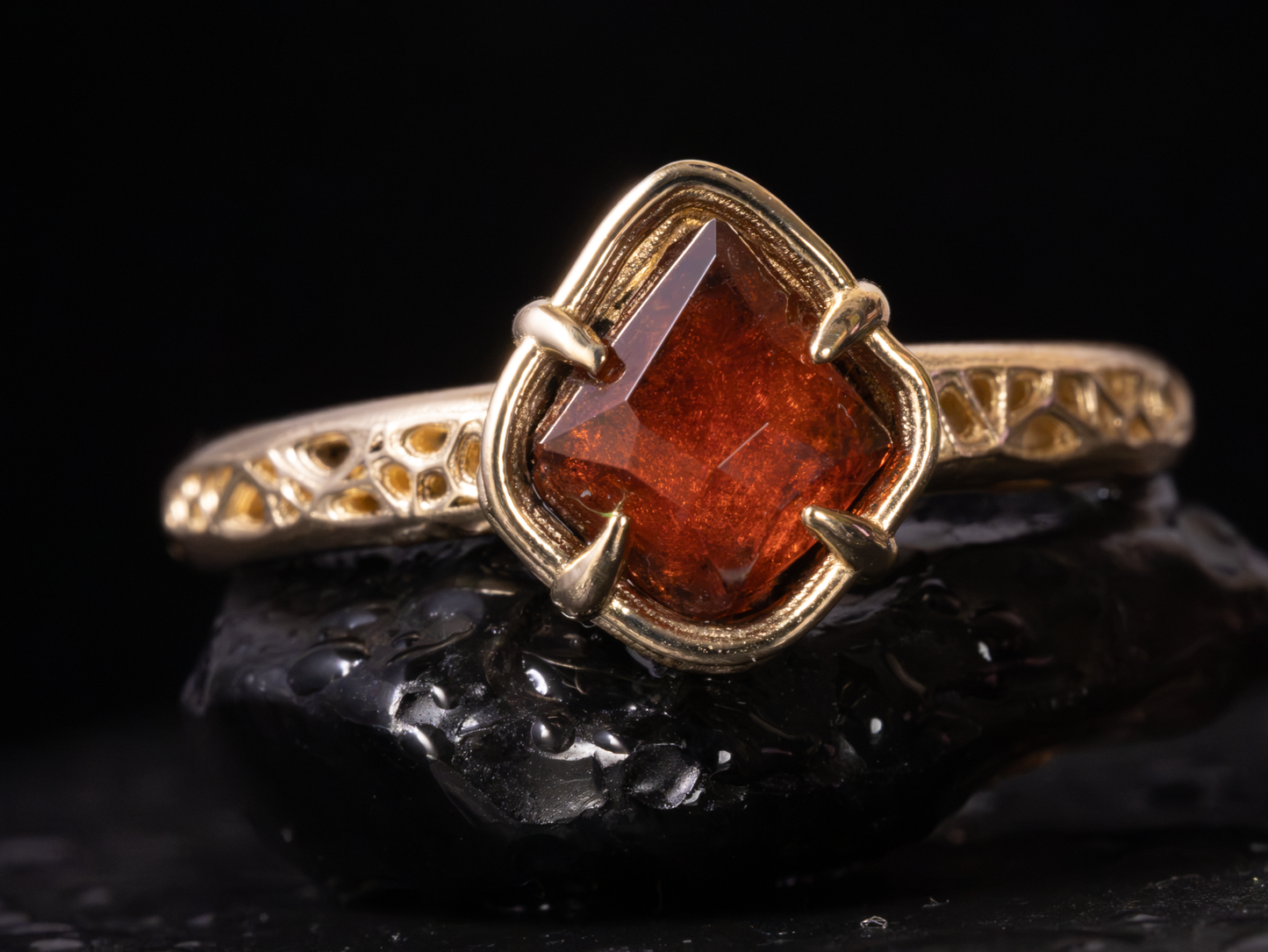 Natural Red Spinel Ring in 14K Yellow Gold, One of a Kind Organic Gemstone Ring