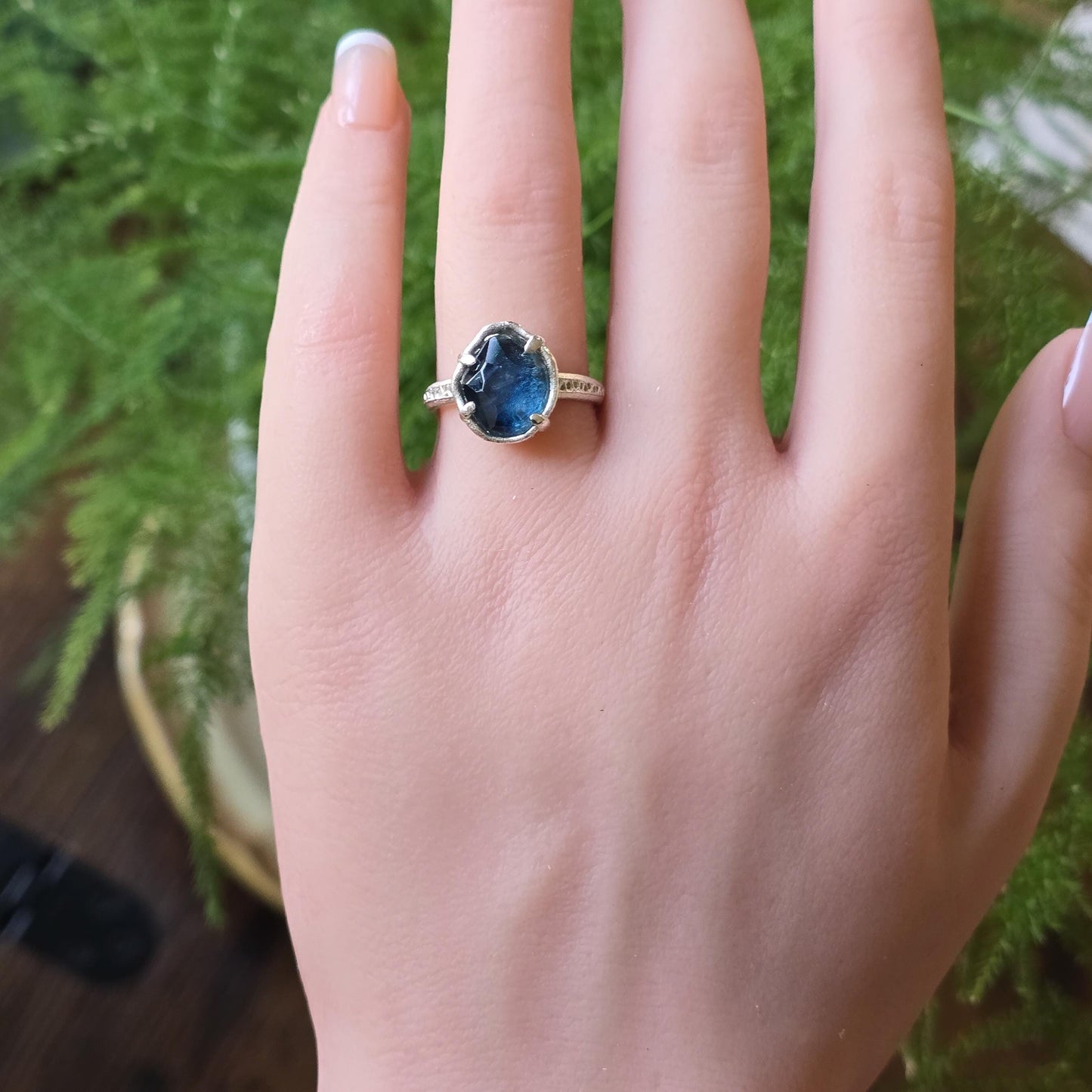 Hand Cut Montana Sapphire Solitaire Ring in Sterling Silver, One of a Kind 1008