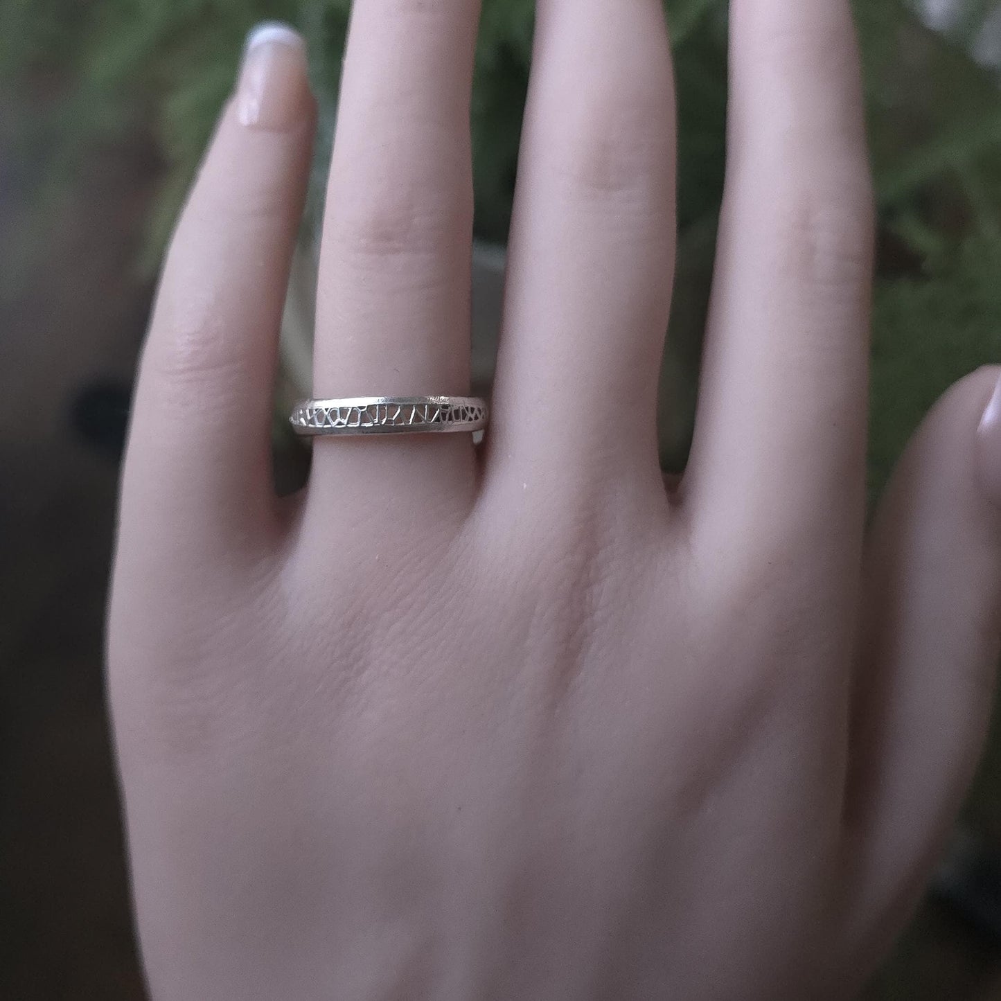 One of a Kind Sterling Silver Band Ring with Organic Lattice Texture 1031