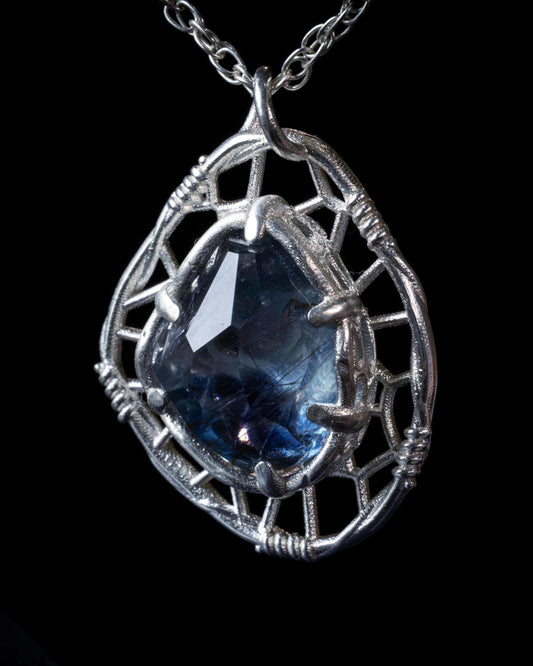 Hand Cut Rutilated Sapphire Sterling Silver Pendant - Dreamcatcher Necklace item 1005 Sterling silver, Sapphire
