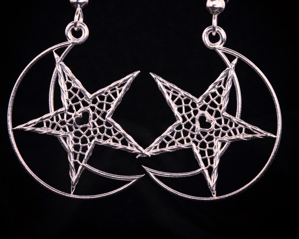 Sterling Silver Heart Moon Star Lattice Earrings Unique Jewelry, item 1039 silver