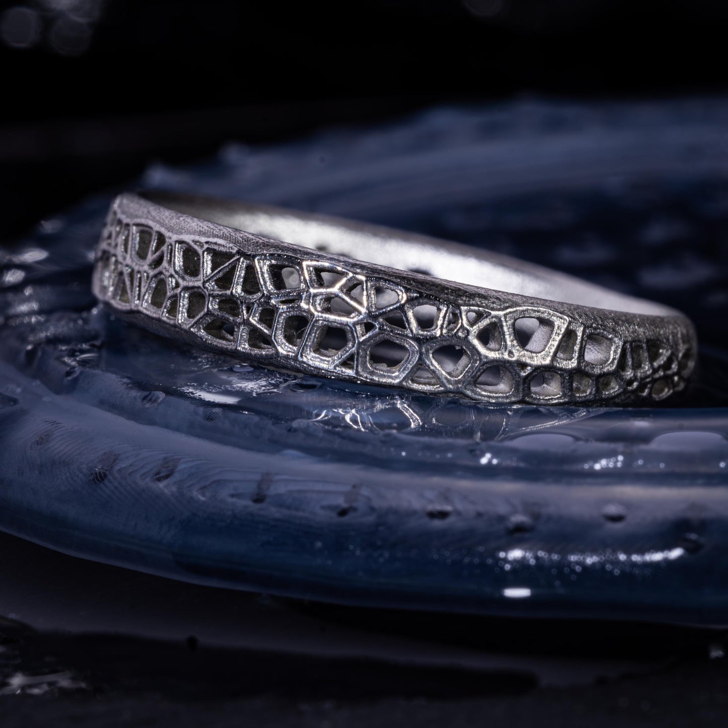 Sterling Silver Band Ring with Organic Lattice Texture item 1028