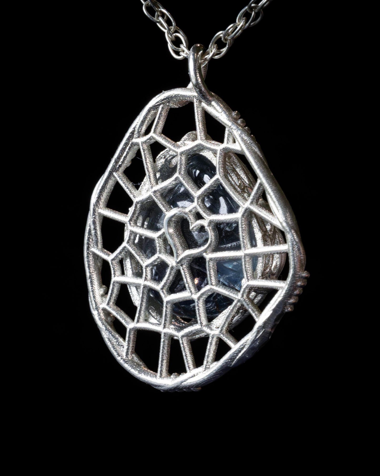 Hand Cut Rutilated Sapphire Sterling Silver Pendant - Dreamcatcher Necklace item 1005 Sterling silver, Sapphire