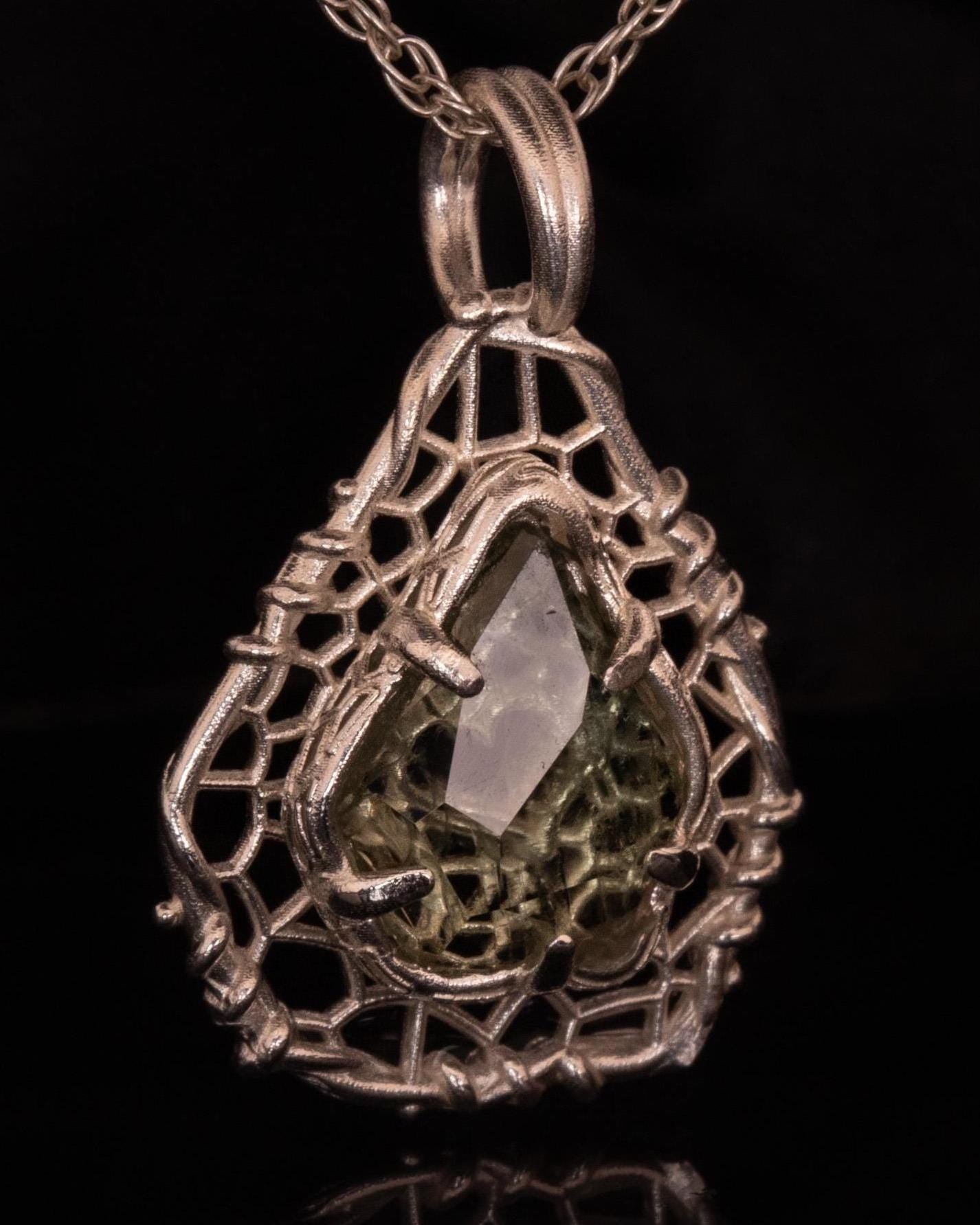 Hand Cut Montana Sapphire Sterling Silver Pendant item 1023 Sterling silver, Montana Sapphire, green sapphire