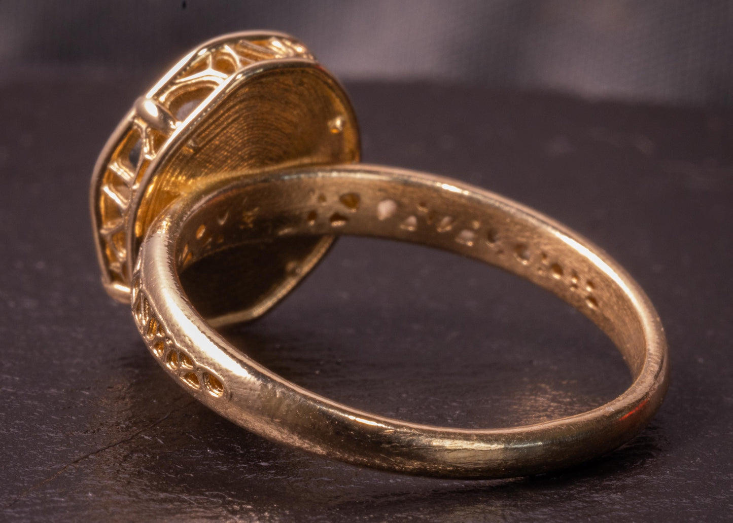 Hand Cut Blue Green Montana Sapphire Ring in 14k Yellow Gold, One of a Kind, Lattice Setting