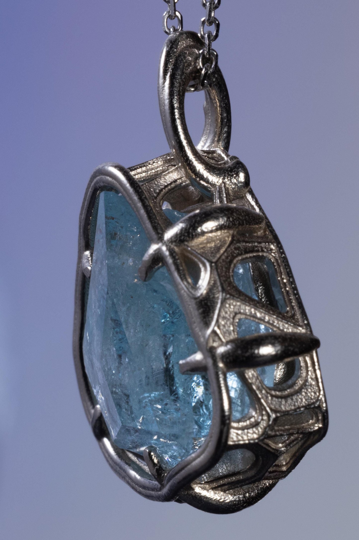 Aquamarine Pendant in 10k White Gold, Hand Cut Blue Gemstone Pendant, One of a Kind Fine Jewelry