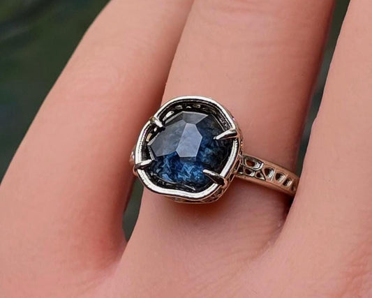 Montana Sapphire Ring in 14k White Gold, 3.14 Carat, 9mm Blue Sapphire, One of a Kind