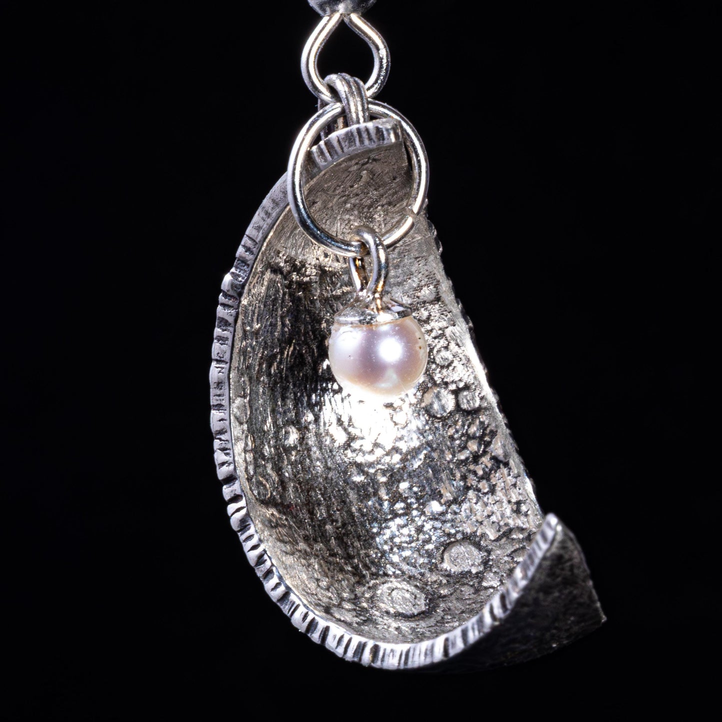 Sterling Silver Crescent Moon Earrings | Lunar Pearl Earrings | One of a Kind Celestial Jewelry | Sculptural Moon Earrings