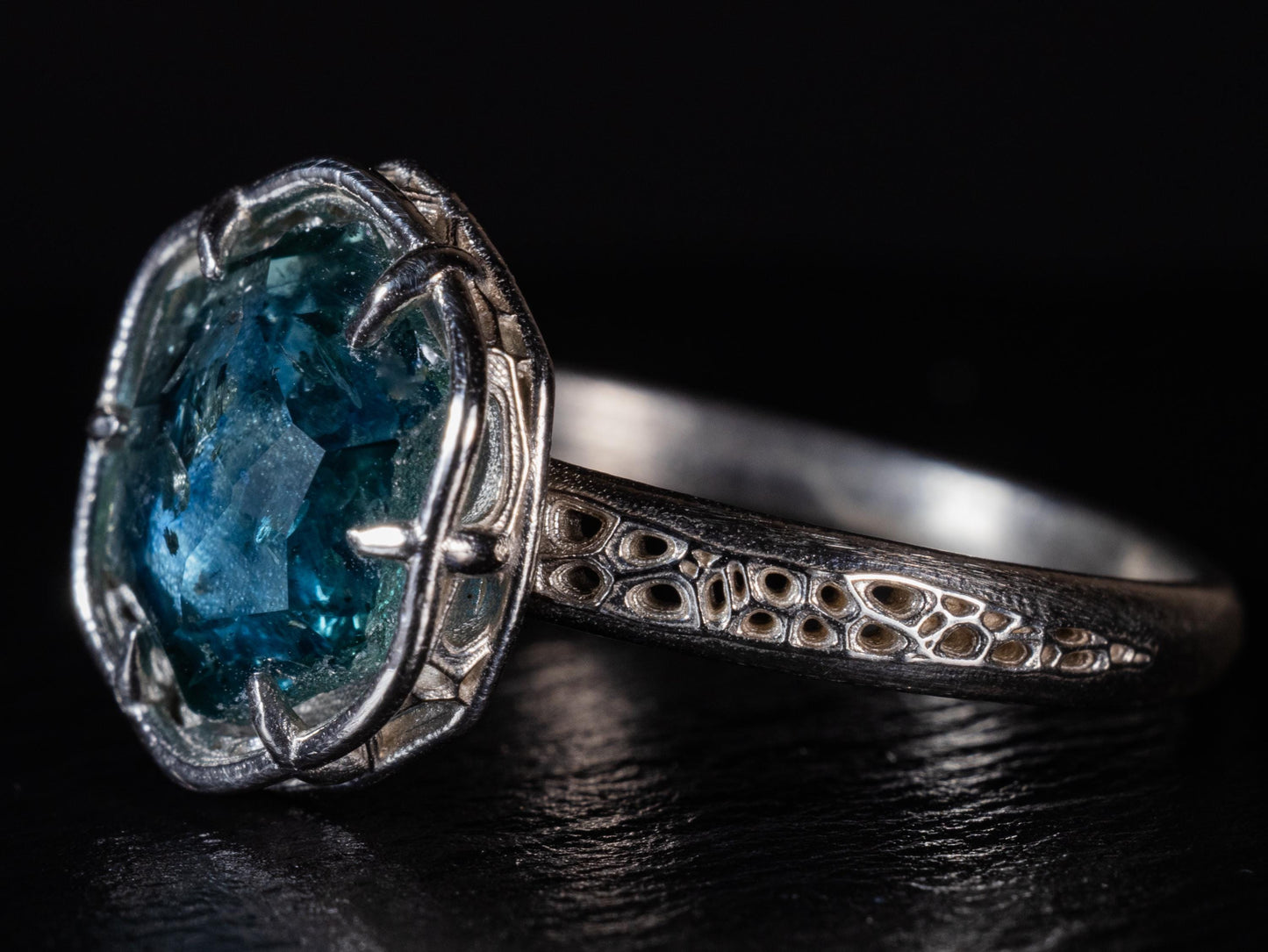 Hand Cut Montana Sapphire Ring in Sterling Silver | One of a Kind Teal Blue Gemstone