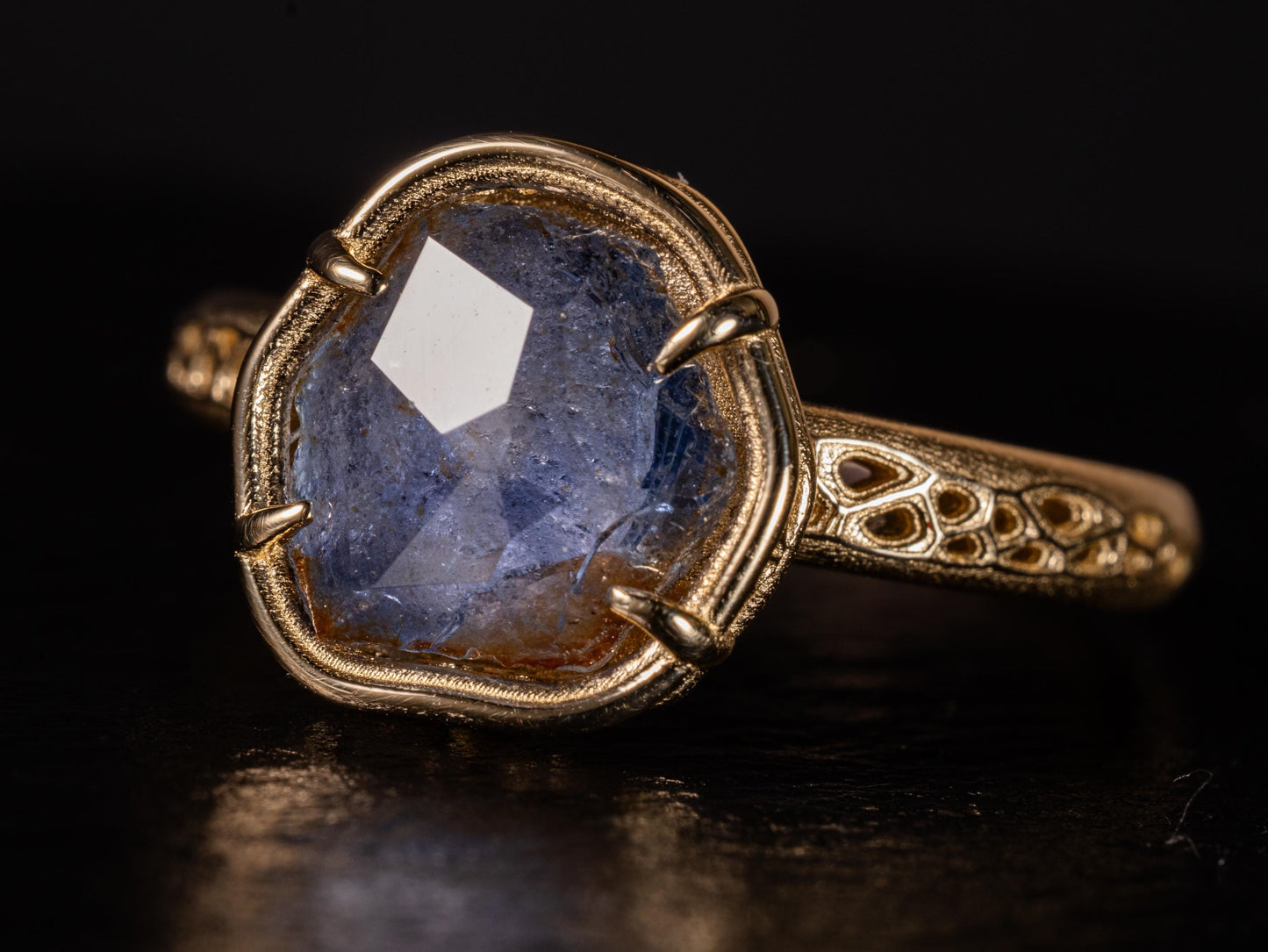 Hand Cut Montana Sapphire Ring in 14K Gold | One of a Kind Cornflower Blue Sapphire