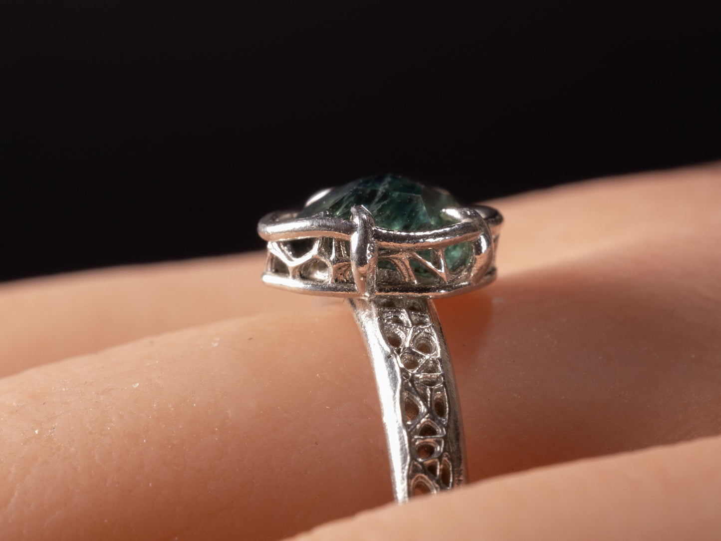 Hand Cut Montana Sapphire Ring | Teal Green Sapphire in Sterling Silver | One of a Kind
