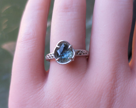 Green Montana Sapphire Ring in Sterling Silver | Hand Cut One of a Kind Gemstone Ring