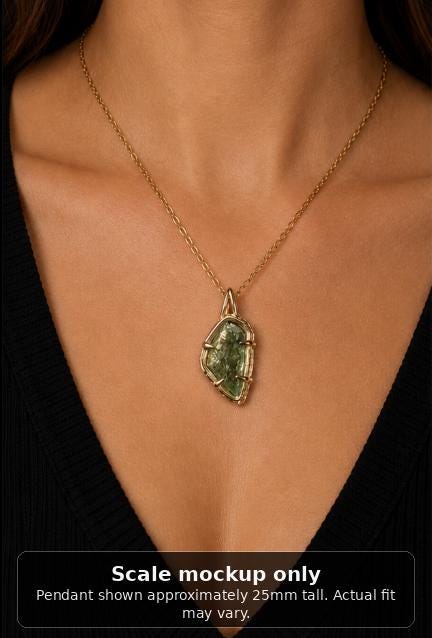 Hiddenite Pendant in 10k Yellow Gold, Hand Cut Green Spodumene Necklace, One of a Kind Gold Gemstone Pendant, Organic Fine Jewelry