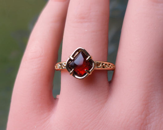 Natural Red Spinel Ring in 14K Yellow Gold, One of a Kind Organic Gemstone Ring