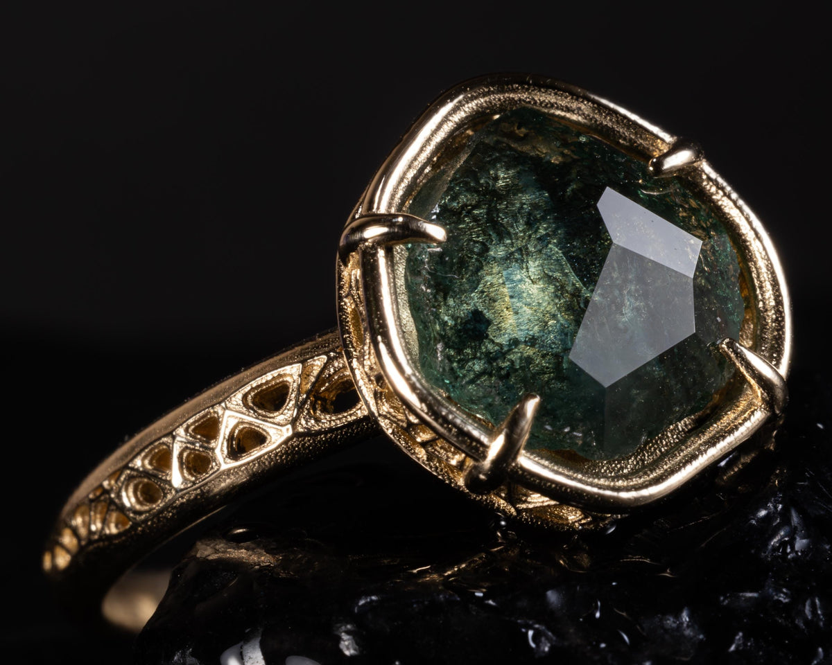 Natural Montana Sapphire Ring in 14k Yellow Gold | One of a Kind Organic Sapphire Ring | Hand Cut Sapphire | Size 7.25