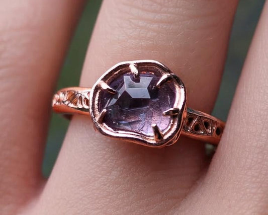 Natural Pink Spinel Ring in 10K Rose Gold, Horizontal Organic Gemstone Ring
