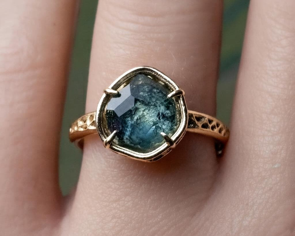 Natural Montana Sapphire Ring in 14k Yellow Gold | One of a Kind Organic Sapphire Ring | Hand Cut Sapphire | Size 7.25