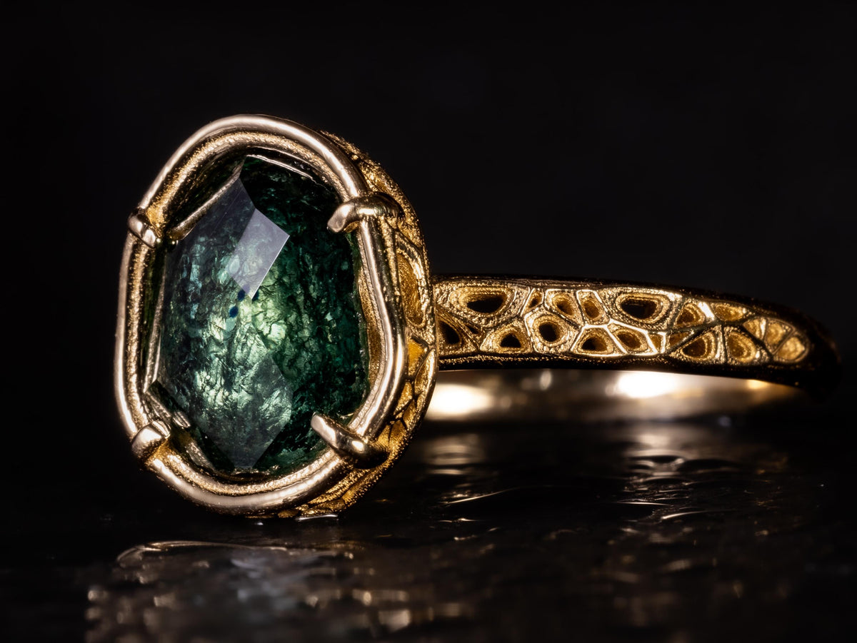 Forest Green Montana Sapphire Ring in 14k Gold