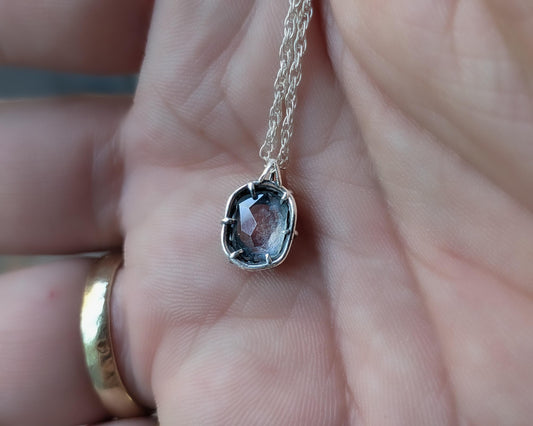 Unheated Montana Sapphire Pendant Sterling Silver Hand Cut Gemstone