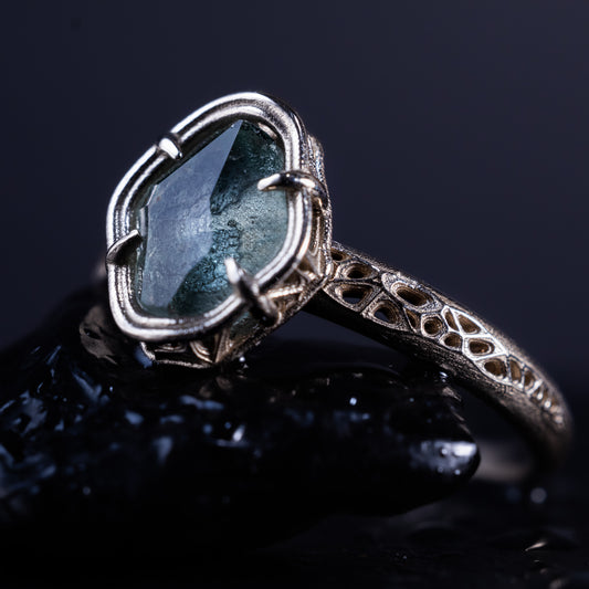 Unheated Montana Sapphire Ring | Hand Cut Sapphire | 14k White Gold | One of a Kind | Size 7.25