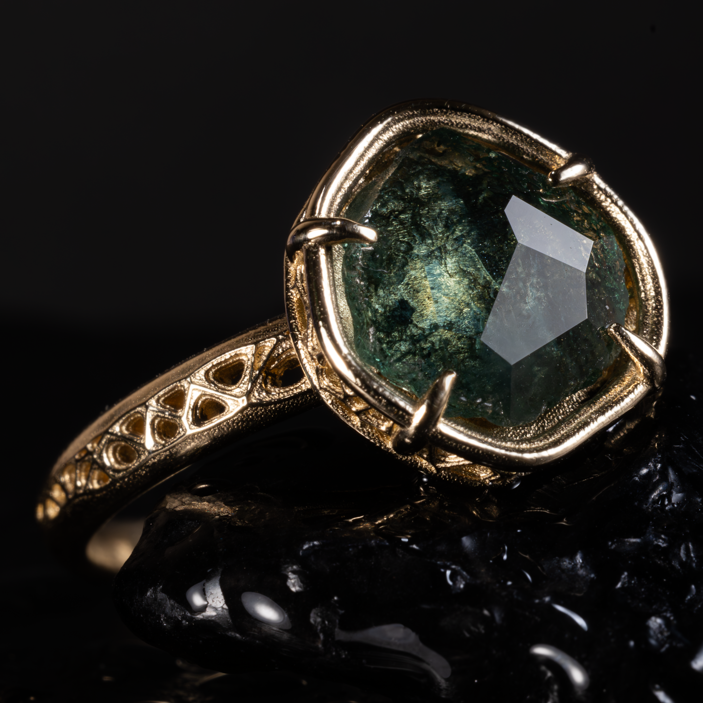 Natural Montana Sapphire Ring in 14k Yellow Gold | One of a Kind Organic Sapphire Ring | Hand Cut Sapphire | Size 7.25