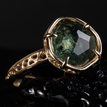 Natural Montana Sapphire Ring in 14k Yellow Gold | One of a Kind Organic Sapphire Ring | Hand Cut Sapphire | Size 7.25