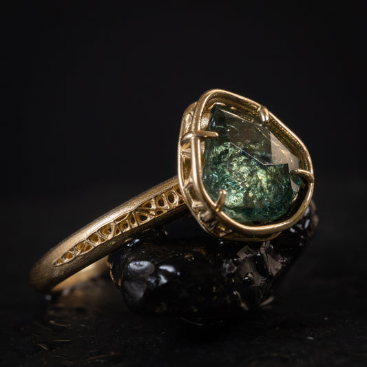 Hand Cut Montana Sapphire Ring in 14k Gold | Sapphire Engagement Ring | One of a Kind Artisan Ring | Size 8.25