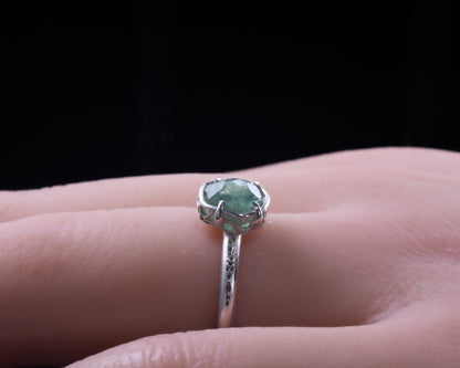 Hand-Cut Blue Green Sapphire Solitaire Ring in Sterling Silver Size 5.5 item 1047