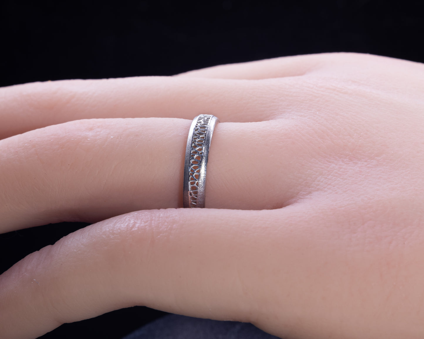 Sterling Silver Band Ring with Organic Lattice Texture item 1026