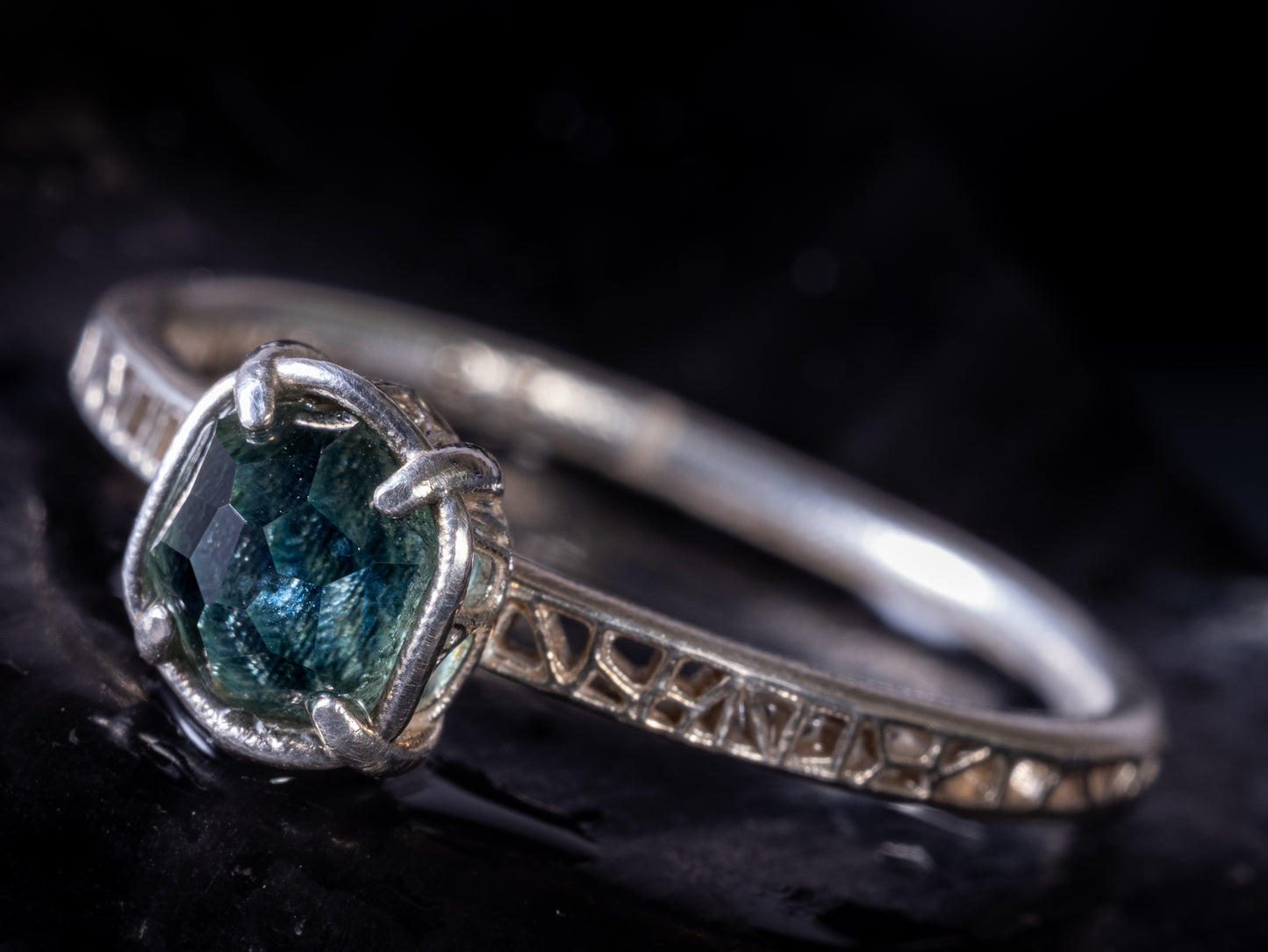 Hand Cut Montana Sapphire Solitaire Ring in Sterling Silver, item 1025
