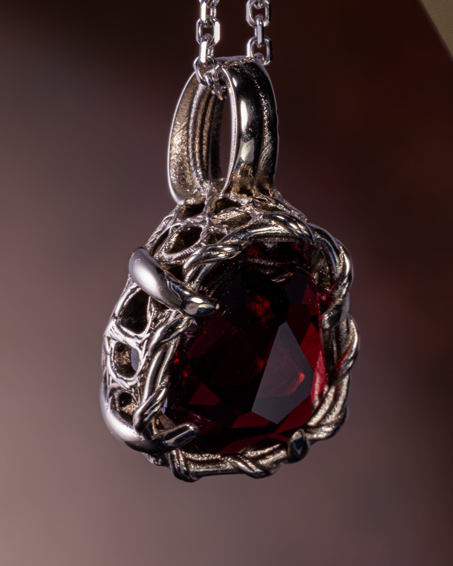 14k White Gold Garnet Pendant, Fine Jewelry, item 1037