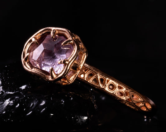Natural Pink Spinel Ring in 10K Rose Gold, Horizontal Organic Gemstone Ring