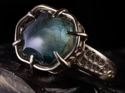 Unheated Montana Sapphire Ring — 10.77 Carat Hand Cut in 14k White Gold