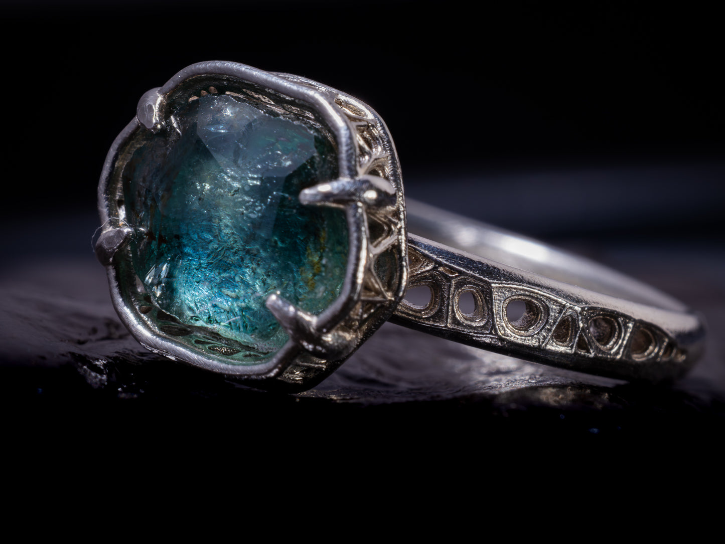 Montana Sapphire Ring in Sterling Silver, Blue Teal Gemstone, Size 7.25, Handmade Jewelry, Unique Engagement