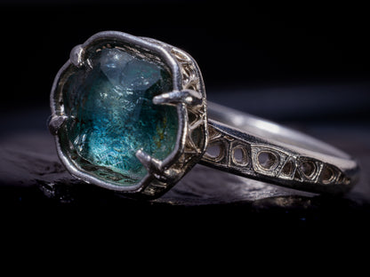 Montana Sapphire Ring in Sterling Silver, Blue Teal Gemstone, Size 7.25, Handmade Jewelry, Unique Engagement