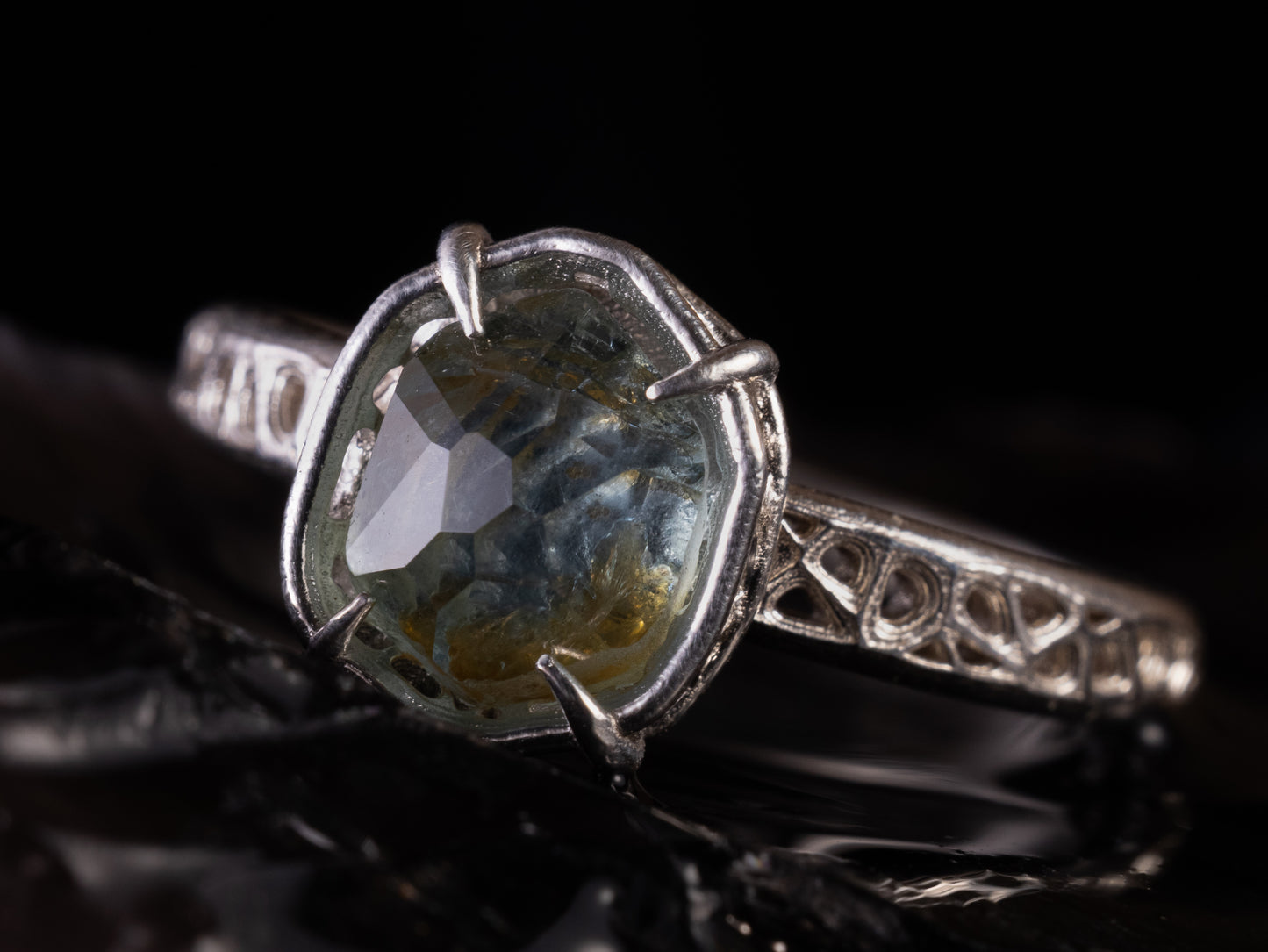 Montana Sapphire Ring Sterling Silver, Unheated Parti Blue Yellow Sapphire, Size 7.25, Handmade Rustic Ring