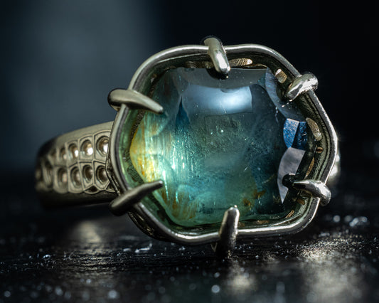Unheated Montana Sapphire Ring — 10.77 Carat Hand Cut in 14k White Gold