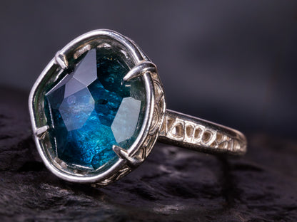 Montana Sapphire Ring Hand Cut Solitaire in Sterling Silver, item 1008