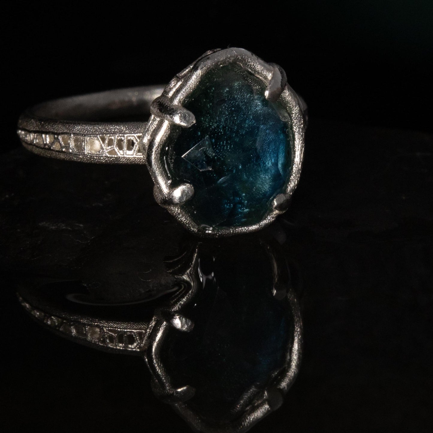 Hand Cut Montana Sapphire Solitaire Ring in Sterling Silver, One of a Kind 1008 