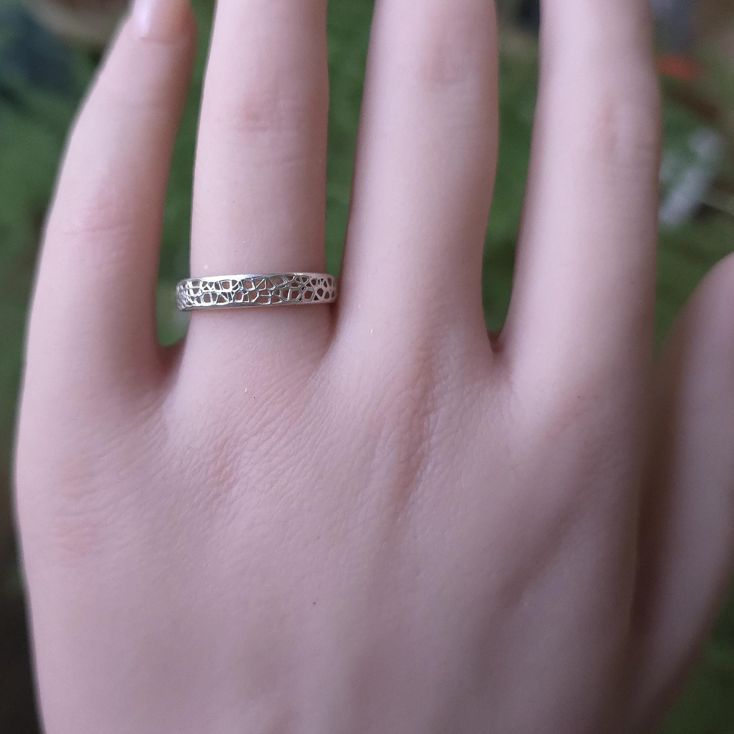 Sterling Silver Band Ring with Organic Lattice Texture item 1028 