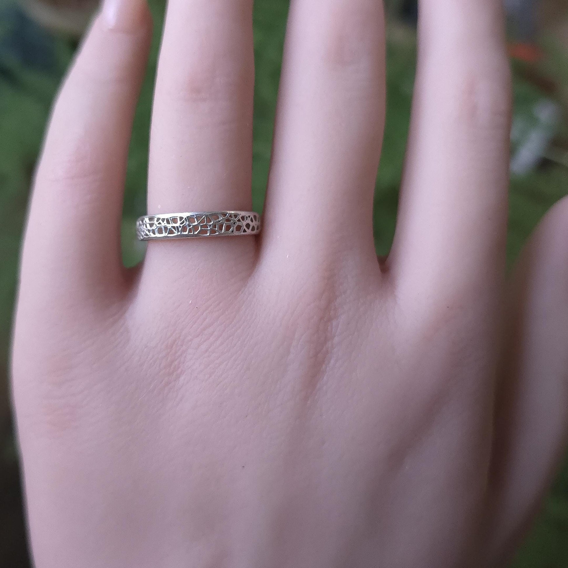 Sterling Silver Band Ring with Organic Lattice Texture item 1028 
