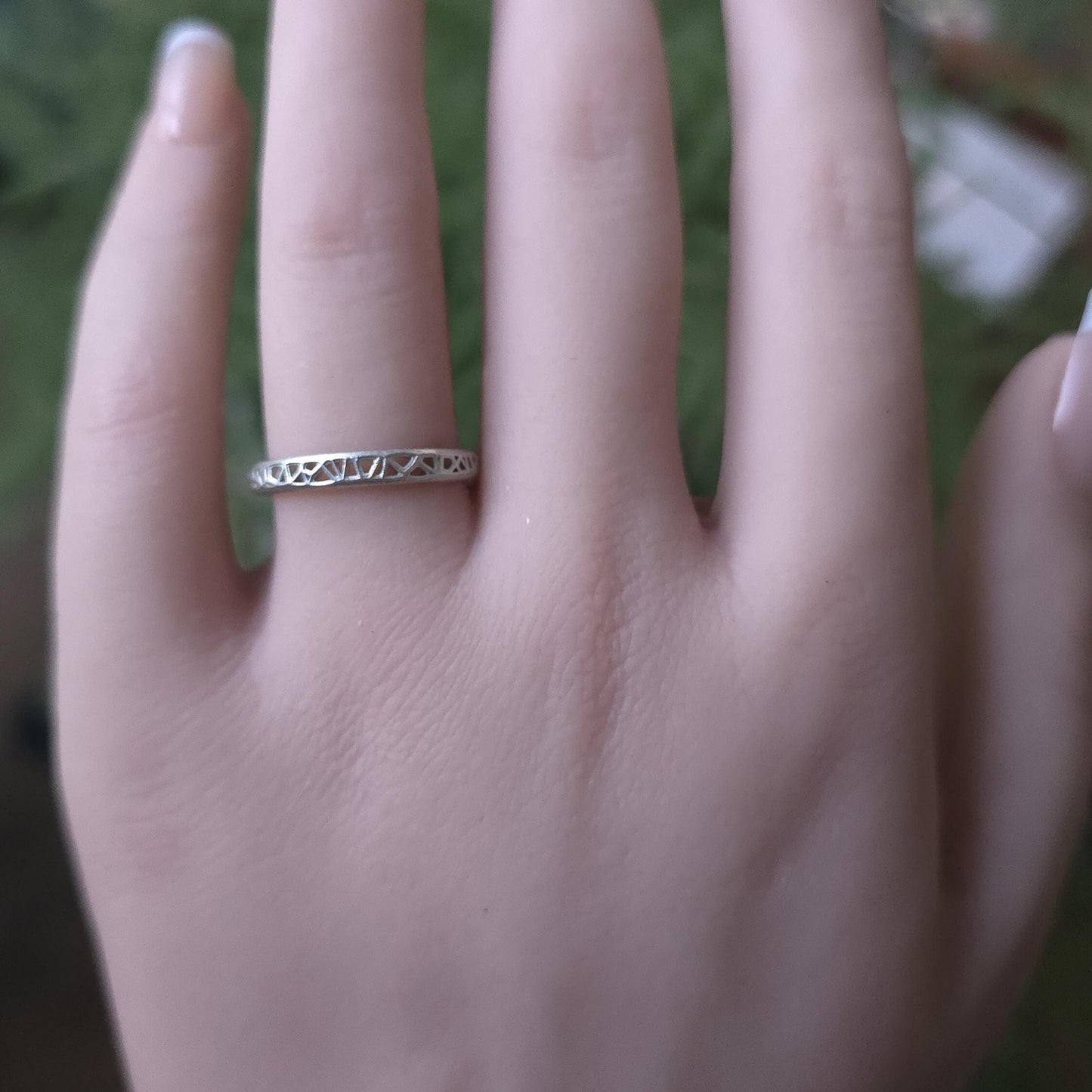 Sterling Silver Band Ring with Organic Lattice Texture item 1029 
