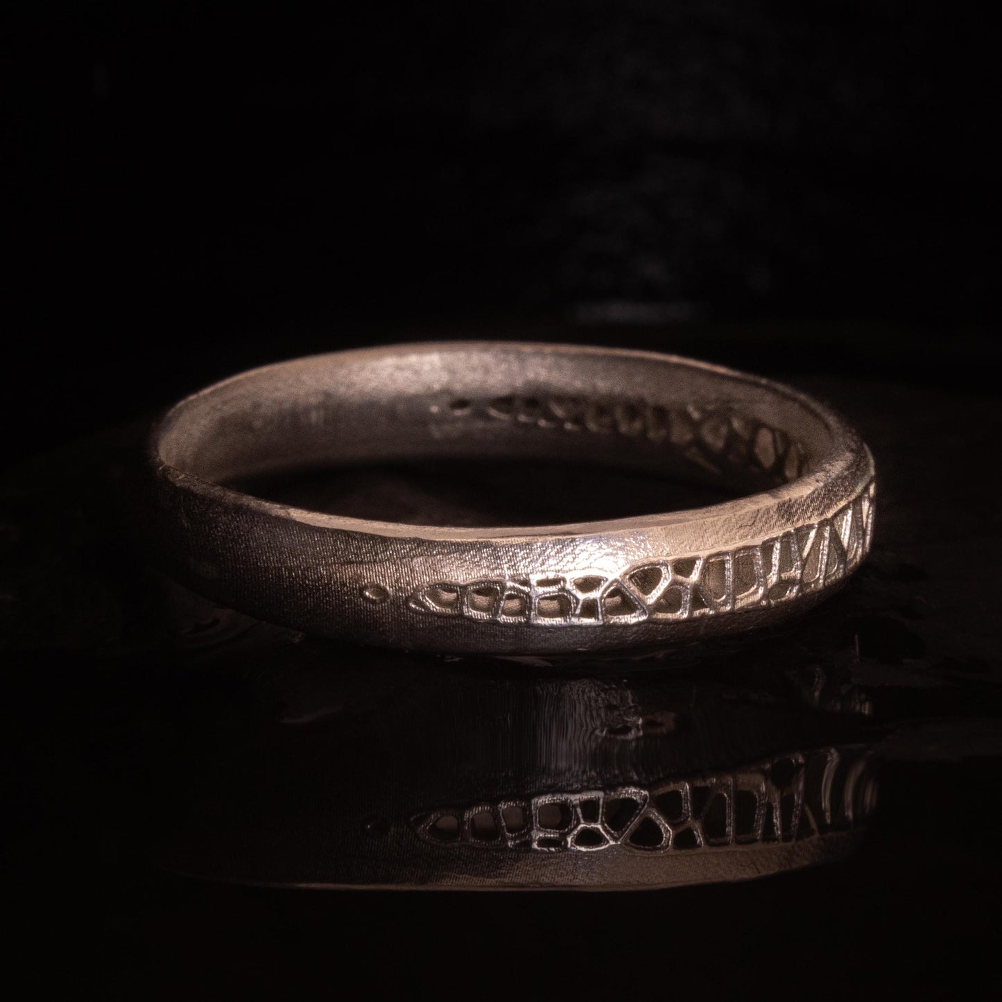 One of a Kind Sterling Silver Band Ring with Organic Lattice Texture 1031 