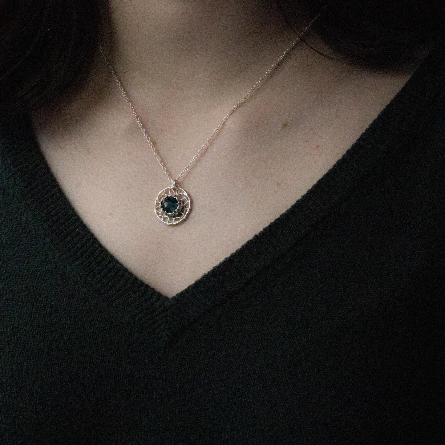 Hand Cut Montana Sapphire Sterling Silver Pendant - Dreamcatcher Necklace item 1004 Sterling silver