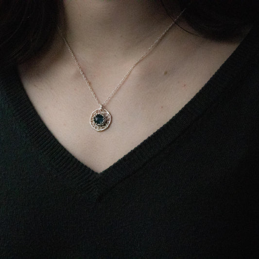 Hand Cut Montana Sapphire Sterling Silver Pendant - Dreamcatcher Necklace item 1004 Sterling silver