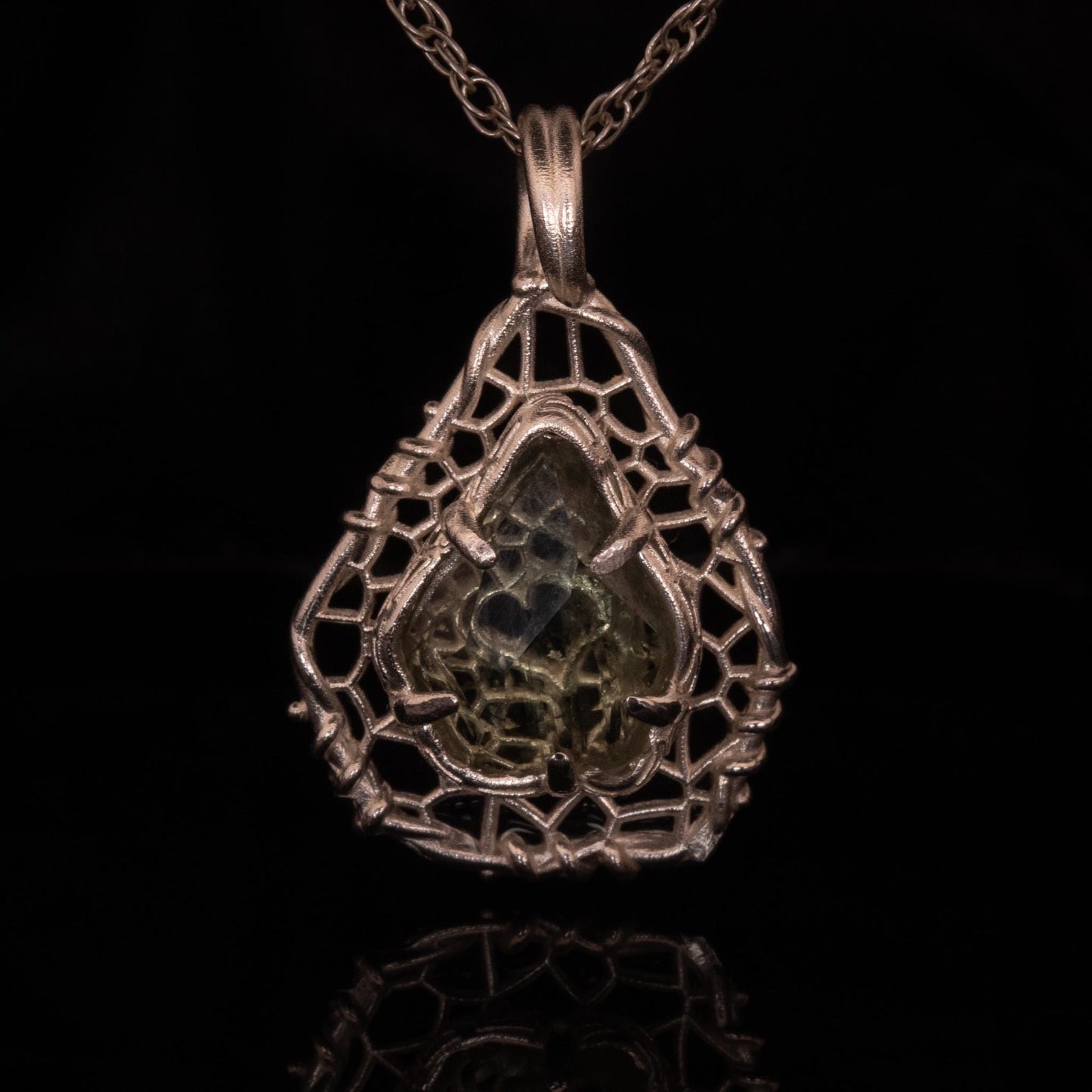 Hand Cut Montana Sapphire Pendant Necklace in Sterling Silver – Dreamcatcher Reimagined, One of a Kind 1023 Sterling silver, Montana Sapphire, green sapphire