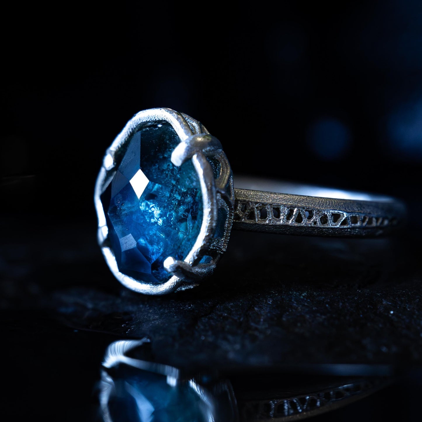 Hand Cut Montana Sapphire Solitaire Ring in Sterling Silver, One of a Kind 1008 