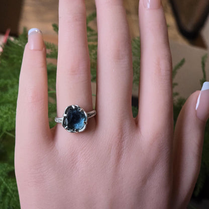 Hand Cut Montana Sapphire Solitaire Ring in Sterling Silver, item 1006 