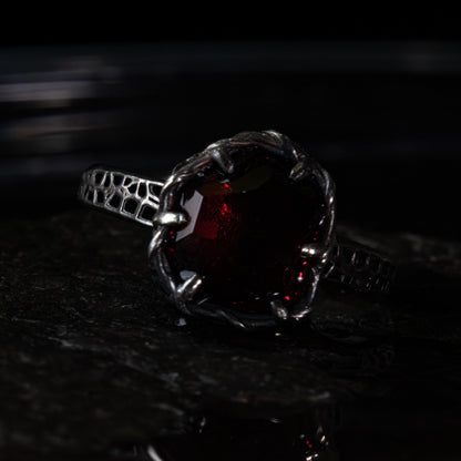 Hand Cut Rubellite Garnet Solitaire Ring — Sterling Silver, Sculptural Design item 1036 silver, Garnet