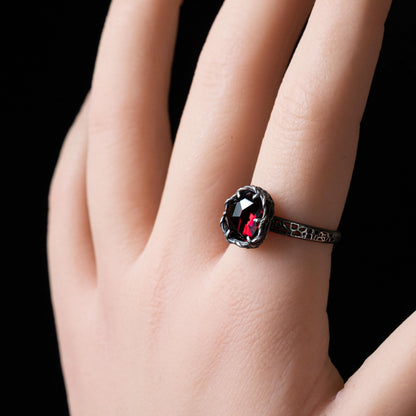 Hand Cut Rubellite Garnet Solitaire Ring — Sterling Silver, Sculptural Design item 1036 silver, Garnet